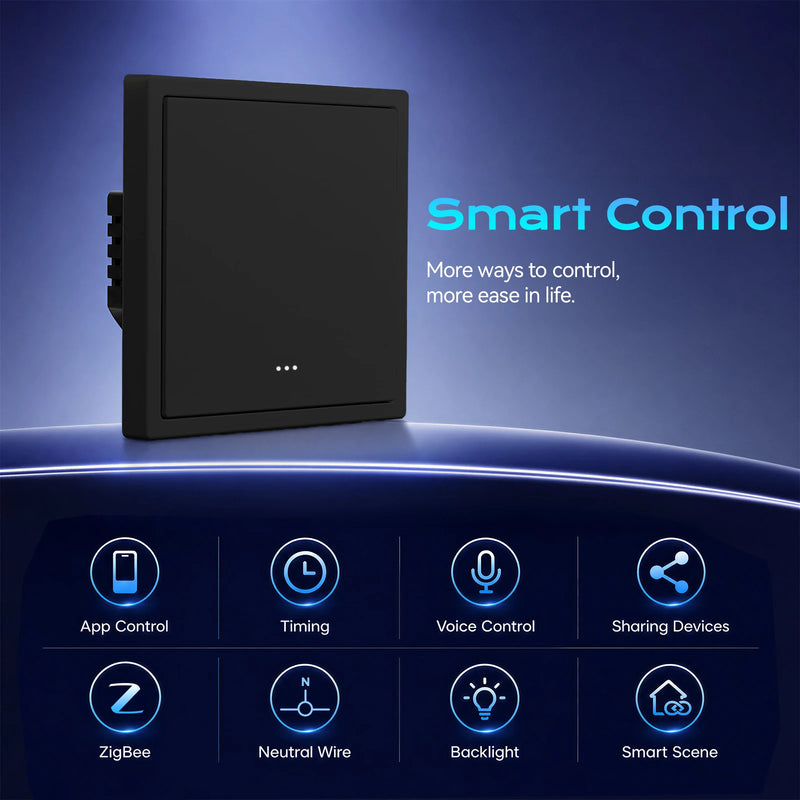 BSEED Zigbee Click Switch 1/2/3/4Gang Smart Button Light Switch With EU Power Socket Plastic Frame Tuya Smart Life Alexa Control