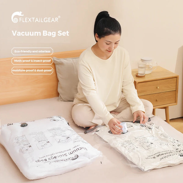 FLEXTAIL Vacuum Bag Set – 4pcs Durable Space-Saving Bags for Clothes and Bedding (Pump Required) – Ideal for Travel and Home