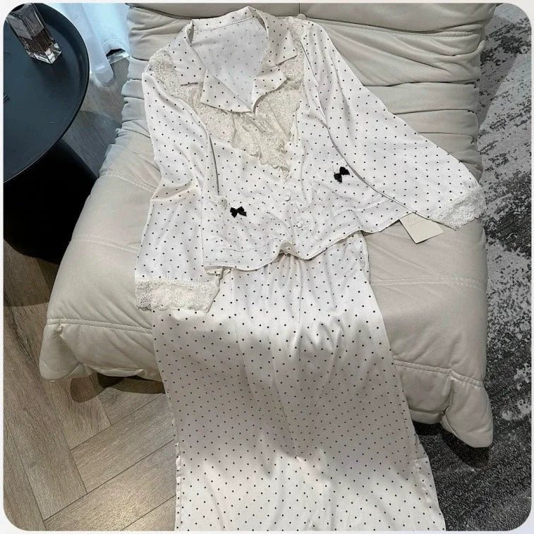 Women's Home Clothes Long Sleeve Top Trousers Sleepwear Female Nightwear Home Suit Spring Autumn 2PCS Pajamas Set Pijamas Suit