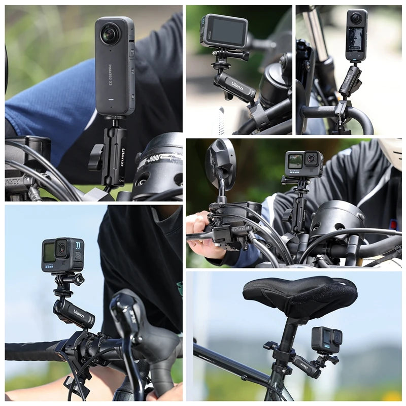 Ulanzi CM025 កាមេរ៉ាសកម្មភាពបង្វិល 360° កង់ ម៉ូតូ ដៃចង្កូតម៉ោនសម្រាប់ GoPro Hero 12 11 10 9 8 សម្រាប់ Insta360