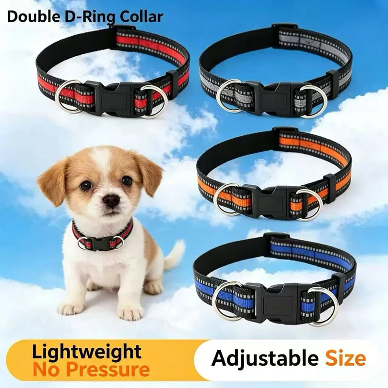 Reflective Dog Collar with Double D-Ring, Adjustable Heavy Duty Pet Collar, Durable Walking Neck Collar for Small Medium Large