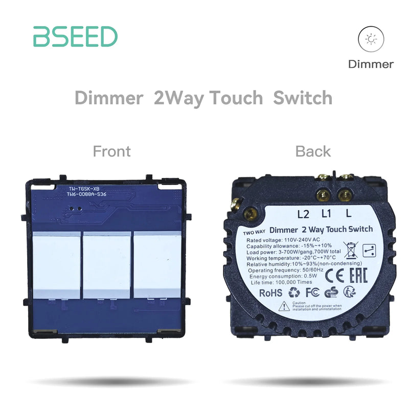 BSEED Touch Light Switch 1/2/3Gang Dimmer Switch Function Parts Glass Panel Gray EU Wall Socket Plug DIY Free Combination