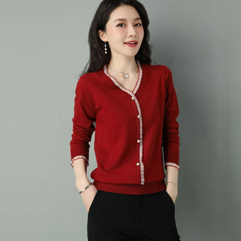 New Elegant Short Cardigan For Women Tops Spring Autumn Buttons Coat Slim Ladies Sweater Jacket Knitwear Woolen Woman Clothes
