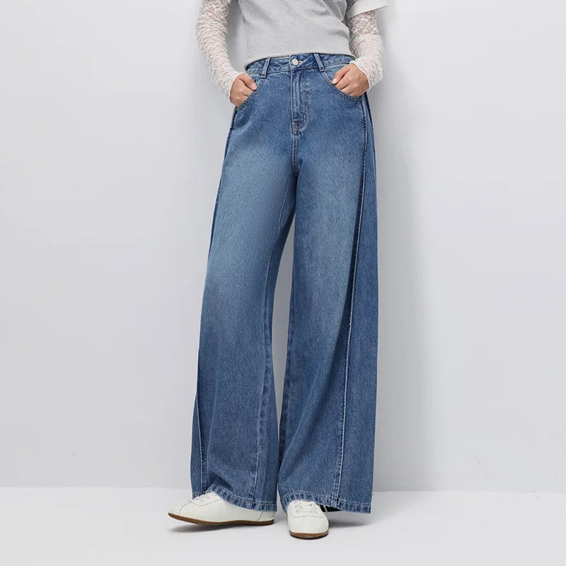 Semir Women Jeans Panel Loose Wide Leg Street Style Slim Floor Length Denim Pants Autumn Casual Daily Wear 2026