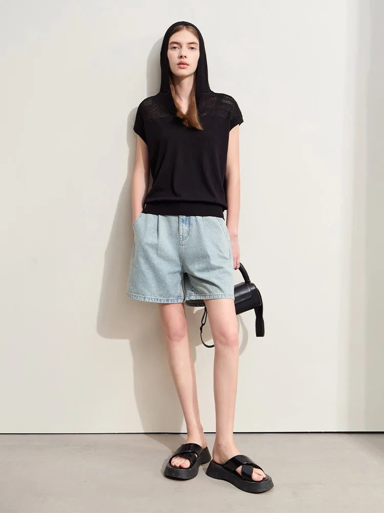 អាវយឺត Amii Minimalism សម្រាប់នារី រដូវស្លឹកឈើជ្រុះ ឆ្នាំ២០២៥ ថ្មី ធ្វើពីក្រណាត់ទេសឯក មានមួក ដៃខ្លី អាវធំ ប៉ាក់រលុង ស្រស់ស្អាត 12442302