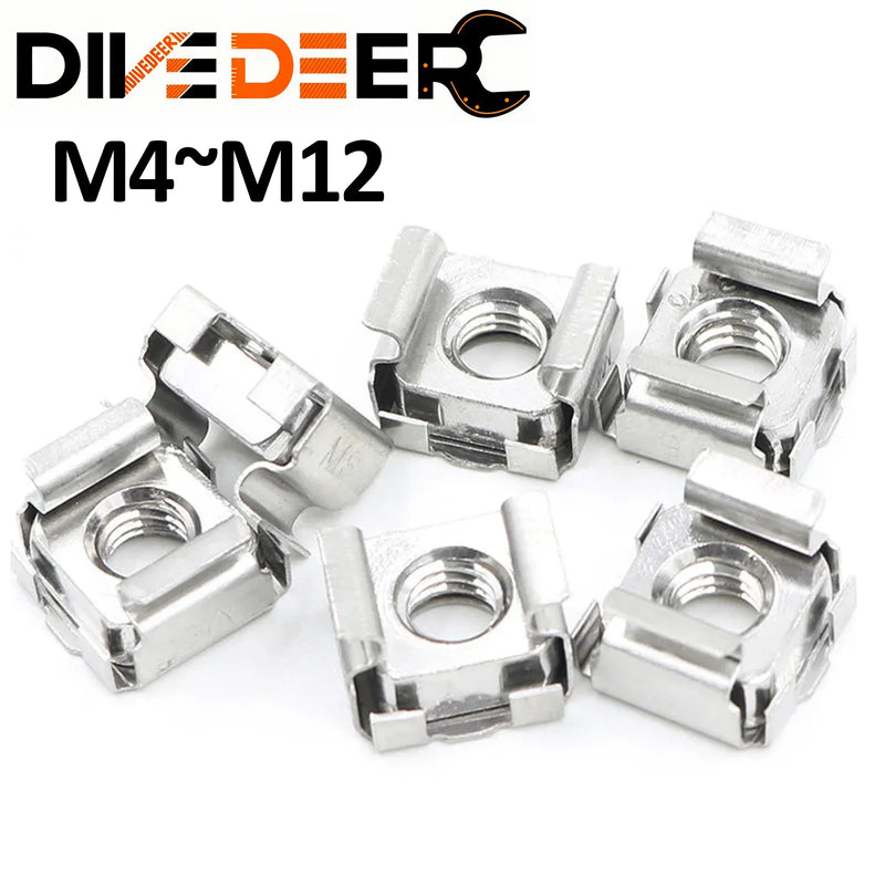 M4 M5 M6 M8 M10 M12 A2-70 304 Stainless Steel Square Clip Floating Cage Nut for Server Cabinet Shelf Rack Mount