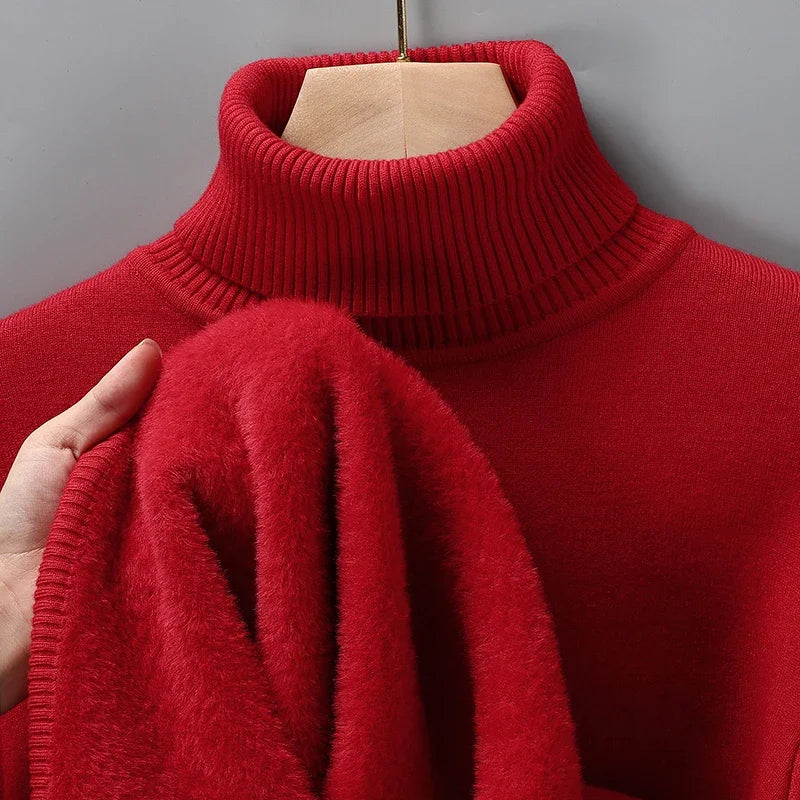 Men's Slim Fit Long Sleeve Turtleneck Sweater Anti-Pilling High Quality Knitted Solid Color Pullover Trendy Men's Clothing