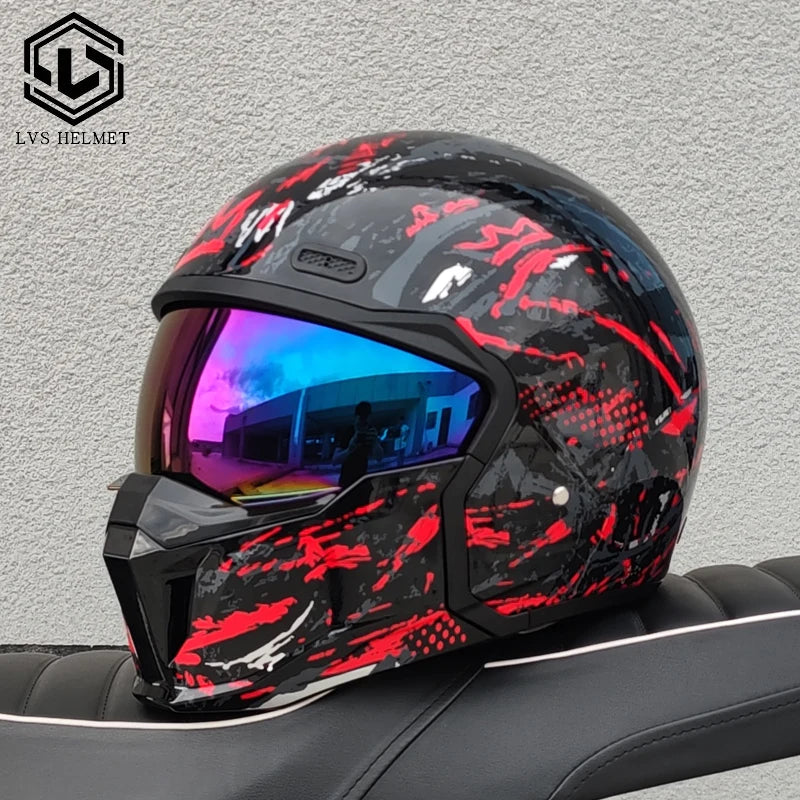 LVS latest high-quality retro motorcycle helmet modular detachable combination full helmet detachable semi covered pilot helmet