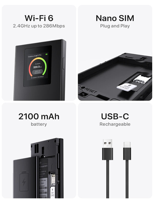 រ៉ោតទ័រ 4G LTE ម៉ូដឹម Wifi ឥតខ្សែ ចល័ត ខ្នាតតូច ចំណុចក្តៅខាងក្រៅ ហោប៉ៅ Wifi ចល័ត 286Mbps ស៊ីម CAT4 រន្ធដោតកាត ឧបករណ៍ Repeater 2100 mAh