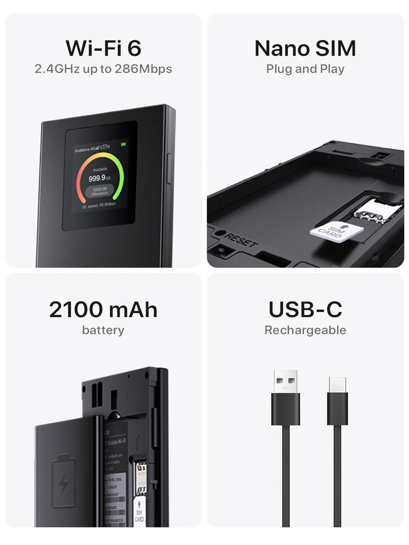 រ៉ោតទ័រ 4G LTE ម៉ូដឹម Wifi ឥតខ្សែ ចល័ត ខ្នាតតូច ចំណុចក្តៅខាងក្រៅ ហោប៉ៅ Wifi ចល័ត 286Mbps ស៊ីម CAT4 រន្ធដោតកាត ឧបករណ៍ Repeater 2100 mAh
