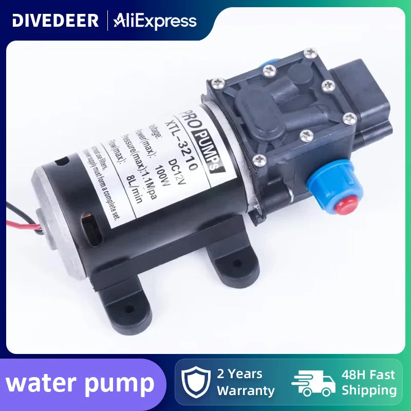 DIVEDEER 100W High-Pressure Mini Diaphragm Pump Self-Priming Water Pump for Liquid Filling 130PSI 8L/Min