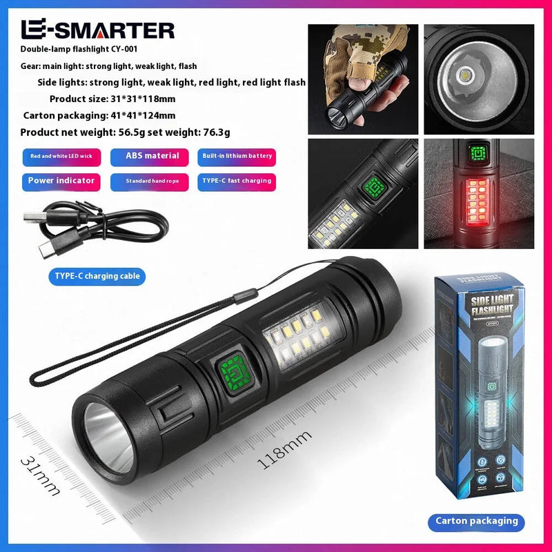 ESMARTER ពិល LED ភ្លឺខ្លាំង ចល័តបាន ពិលអាចសាកបាន ភ្លើងការងារ ភ្លើងបោះតង់ក្រៅផ្ទះ ជាមួយភ្លើងចំហៀង COB