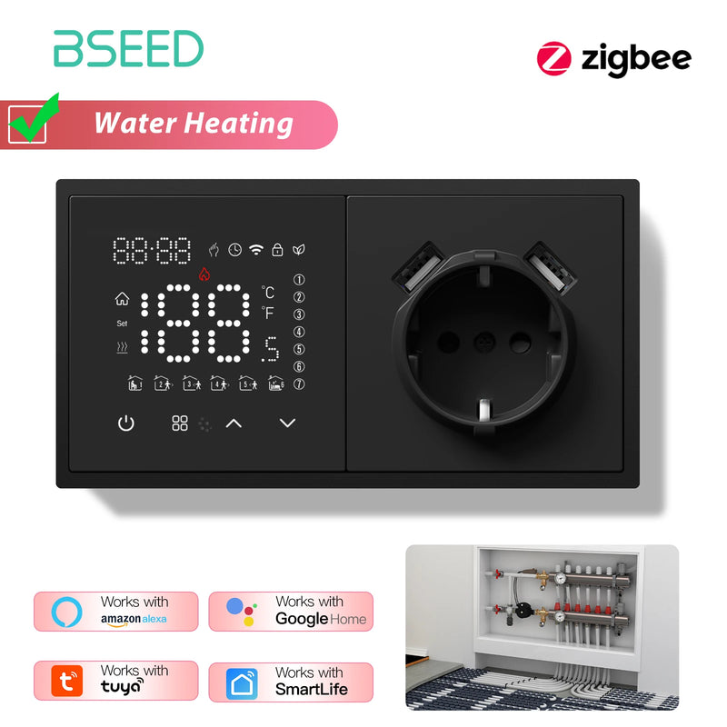 BSEED Zigbee Thermostat Smart Electric Floor Heating Water Boiler With Socket Alexa Google Temperature Controller Plastic Frame