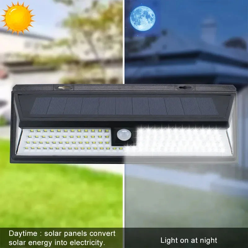 118 LED Solar Outdoor Lights Motion Sensor 270° Wide Angle Lighting Security Solar Powered Flood Lights Outside Fence Wall Yard