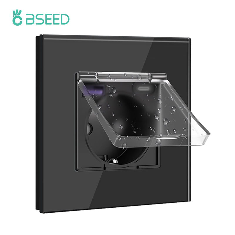 BSEED M1 Series EU Standard Single Power Socket With Waterproof Cover Socket With 20W USB Type-C Port Glass Frame 110-250V