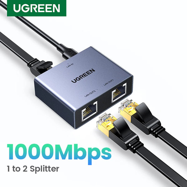 UGREEN 1000Mbps RJ45 Splitter 1 to 2 Ethernet Adapter  Lan Connector rj45 Splitter Switch Coupler for PC Laptop TV Box Router
