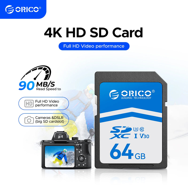 ORICO Extreme SDXC UHS-I Memory Card SD Card for Professional 4K Camera Pro Up to 90MB/s Speed 4K UHD Recoding, U3, Class10, V30