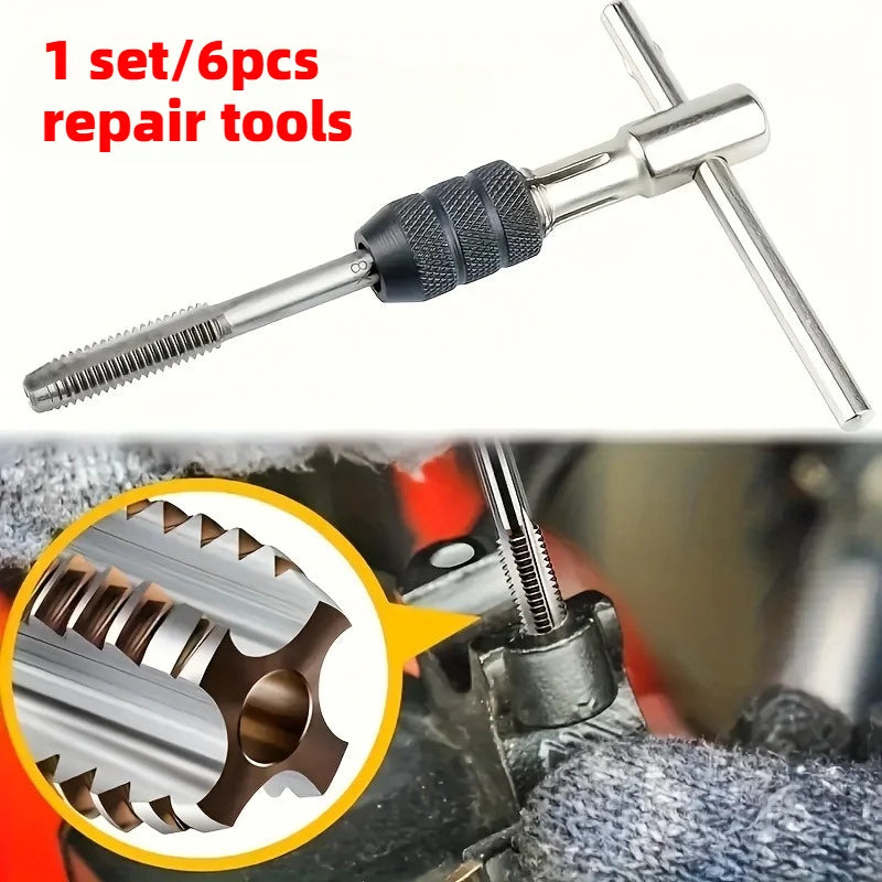 1set/6pcs T-Handle Ratchet Screwdriver Wrench Set M3-M8 Adjustable Thread Metal Tools For Wood Plastic Metal Professional Repair