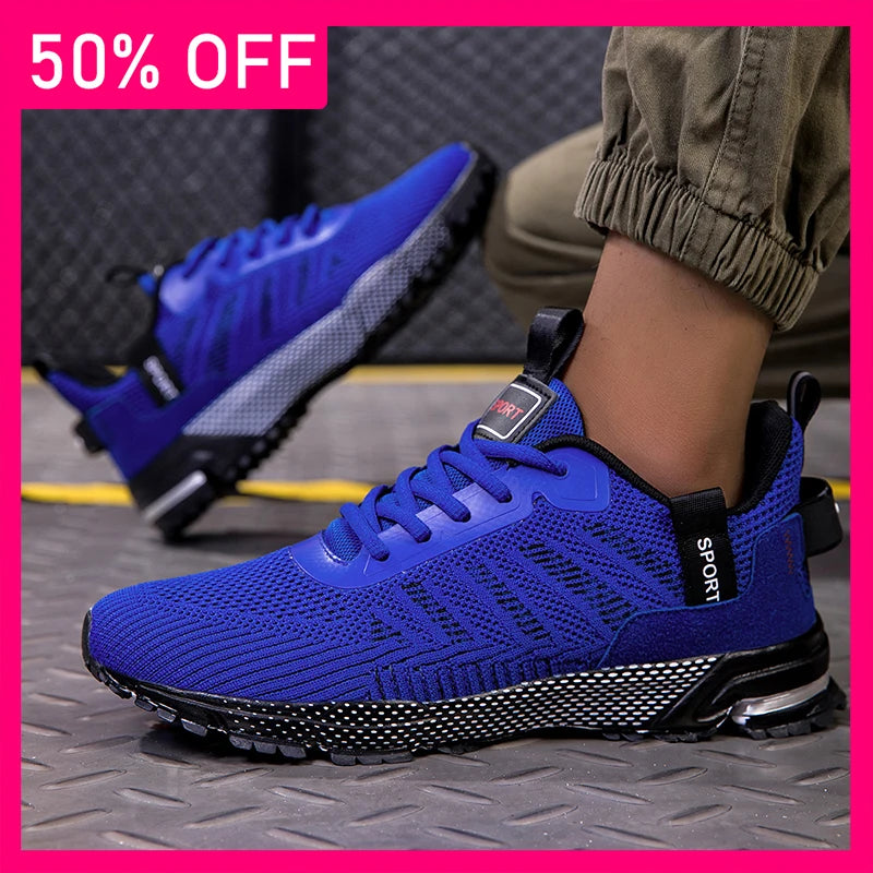 Men Sports Shoes Fashion Lace Up Mesh Breathable Versatile Running Shoes New Thick Soled Anti Slip Wear-resistant Hiking Shoes