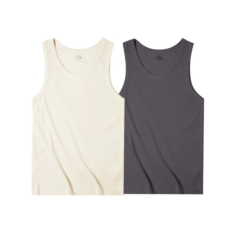 Maden Casual Men's Sleeveless Tank Tops Heavyweight Solid Color Ribbed Vest for Summer Slim Fit Sports Fitness Training T-shirt