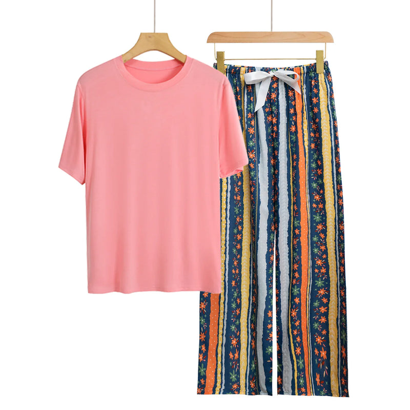 Pyjamas Femmes New Loungewear Women's Pajamas With Pants Set Spring Summer Modal Sleepwear Pijama Suit Loose Home Wear Clothes