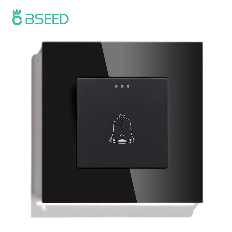 BSEED EU Standard Mechanical Button Switch Doorbell Switch Tempered Galss Frame Push Switch for House Hotel