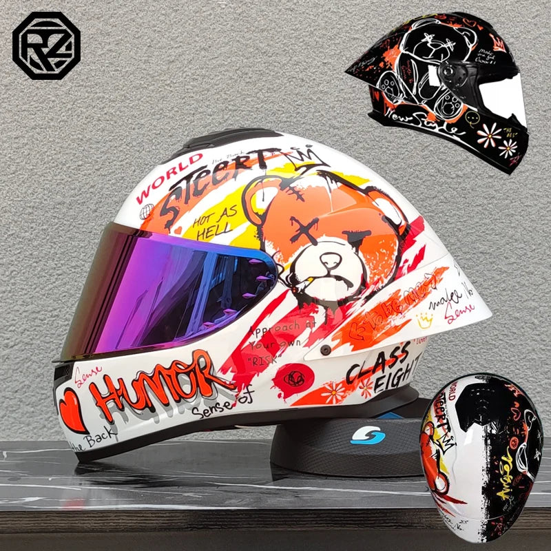 ORZ Motorcycle helmet, men's and women's dual lens full face helmet, motorcycle sports car, all season full face helmet