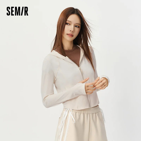 អាវក្រៅ Semir សម្រាប់នារី ខ្លី ត្រជាក់ មានអារម្មណ៍បែក ស្ដើង សាមញ្ញ ទាន់សម័យ ទន់ ពាក់ប្រចាំថ្ងៃ