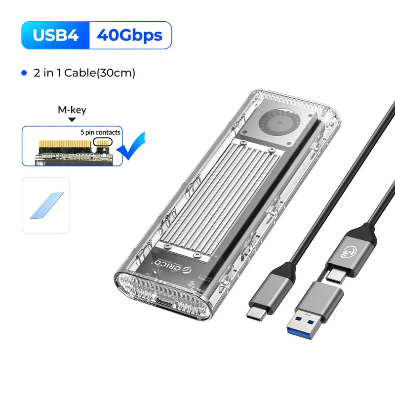 ORICO 40Gbps USB4 M.2 SSD Case with Cooling Fan M2 NVMe Case Enclosure Compatible with Thunderbolt 3 4 USB3.2 for MacBook Pro
