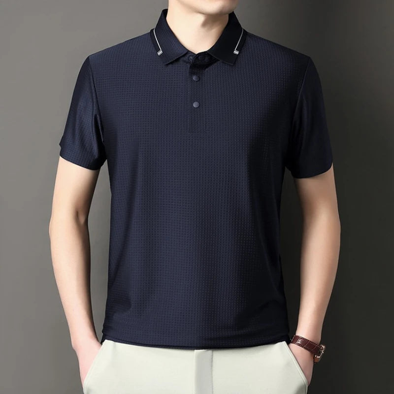 Men‘s 180g Seamless Polo Shirt with UV 50+ & Instant Cooling, 10A Antibacterial Breathable Fabric Lightweight Quick-Dry Summer,