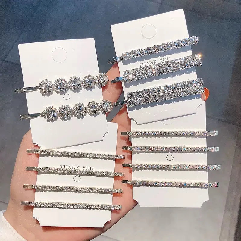 Korean Bling Rhinestone Cross Hair Barrette Elegant Crystal Side Hair Clip for Women Girls Daily Hairstyle Decor Hairpin