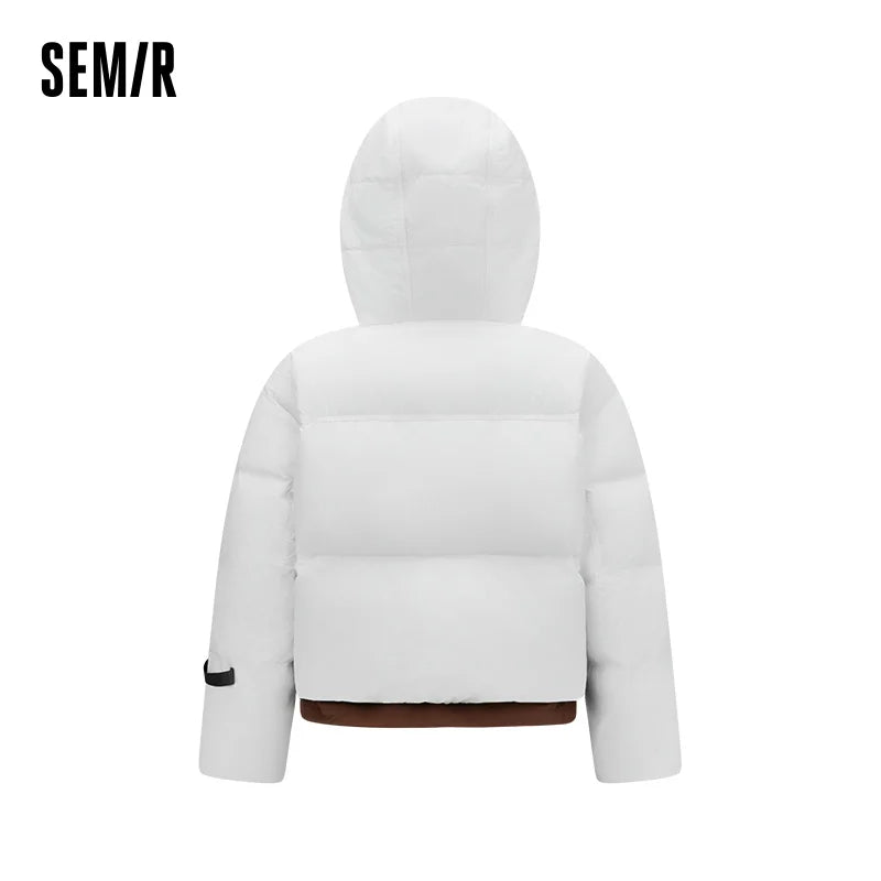 Semir Women Down Jacket 90 Percent Down Fill Layered Look Color Block Hooded Design Loose Fit Puffer Shape 2026 Winter