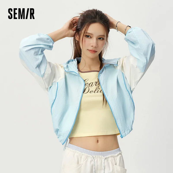 អាវក្រៅស្ត្រី Semir ពណ៌ប្លុកការពារកាំរស្មីយូវី មានអារម្មណ៍ត្រជាក់ រលុង ប្រវែងខ្លី ស្រស់ ទាន់សម័យ ម៉ូដរដូវក្តៅឆ្នាំ ២០២៦