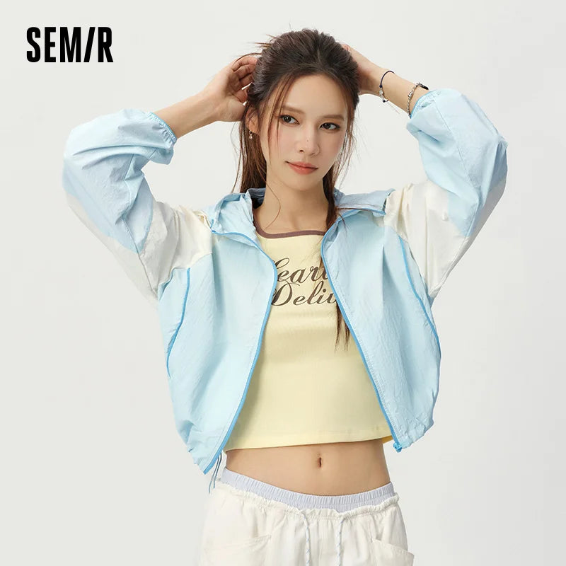 Semir Women Jacket Color Block UV Protection Cool Feeling Loose Short Length Fresh Trendy 2026 Summer Fashion Top