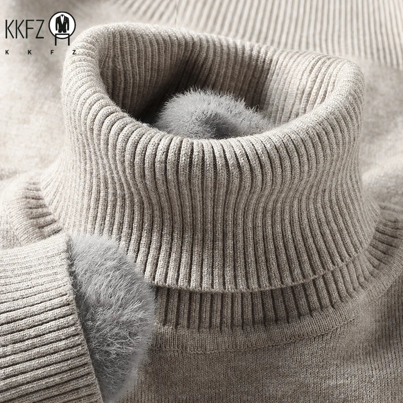 Men's Slim Fit Long Sleeve Turtleneck Sweater Anti-Pilling High Quality Knitted Solid Color Pullover Trendy Men's Clothing