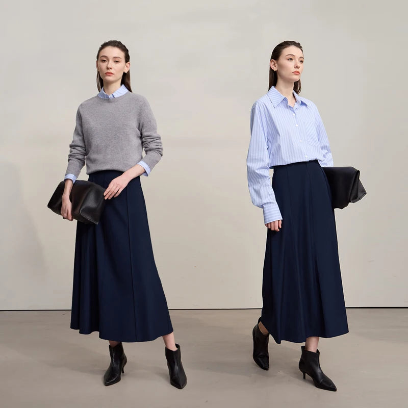 AMII Women's Skirt 2026 Autumn New Minimalist Solid Color Loose Skirts For Women Medium To Long Versatile A-shaped Skirt12524019