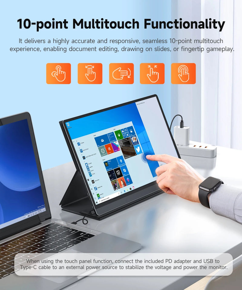UPERFECT Built-in 10800mAh Battery 15.6inch Portable Monitor Touchscreen IPS 1080P FHD HDR Gaming Display USB C HDMI