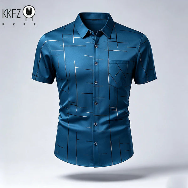 New Mens Lapel Short Sleeve Dress Shirts Anti Wrinkle Smooth Touch Fabric Slim Silhouette Office Daily Wear Tops