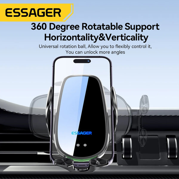 Essager Qi 15W Wireless Charger Car Phone Holder In Car Air Vent Mount For iPhone 16 15 14 13Pro Max Xiaomi Huawei Fast Charging