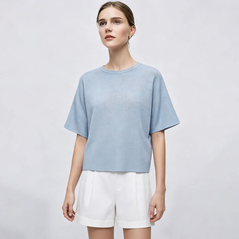 Amii Lightweight Women's Knit Top 2026 Summer New Round Neck Dolman Sleeve Sweater Loose Casual Slightly Sheer Pullover 12622198