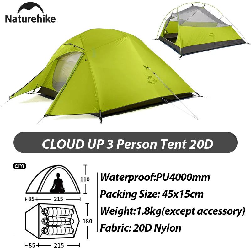Naturehike Cloud Up 1 Person Camping Tent Portable Ultralight Waterproof Tent Outdoor Travel Beach Hiking Backpacking Tent