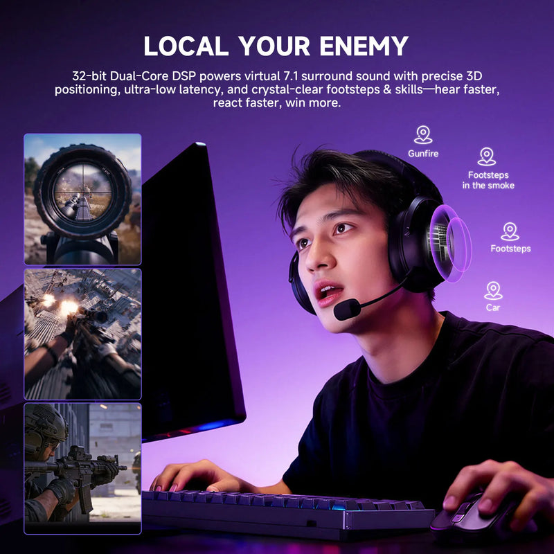 AKKO Gaming Headset Verge S9 with Mic Quad-Mode Headphone 7.1 Channel Surround Sound Pro-Tuned FPS Audio 53mm Driver for Gamer