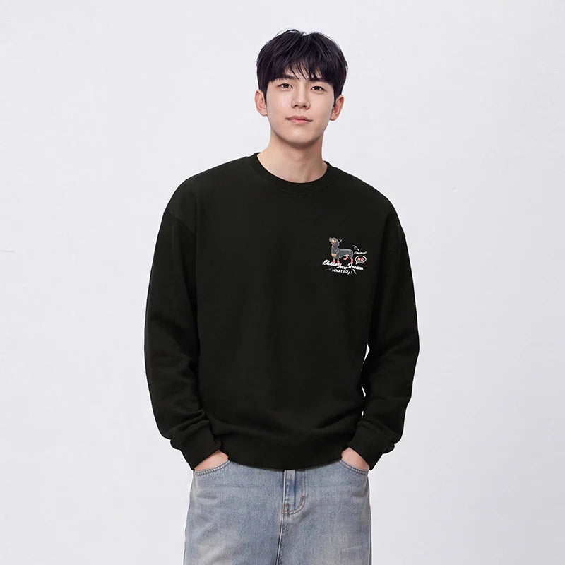 Semir Men Fleece Sweatshirt Fleece Lined Loose Fit Crew Neck Vintage Style Graphic Print 2026 New Winter Daily Wear