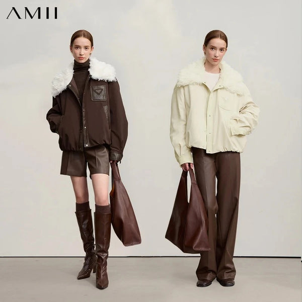 Amii Down Coats For Woman 2026 Winter New Casual Warm Patchwork Versatile Down Jacket Women's Long Sleeves Loose Top 12544075