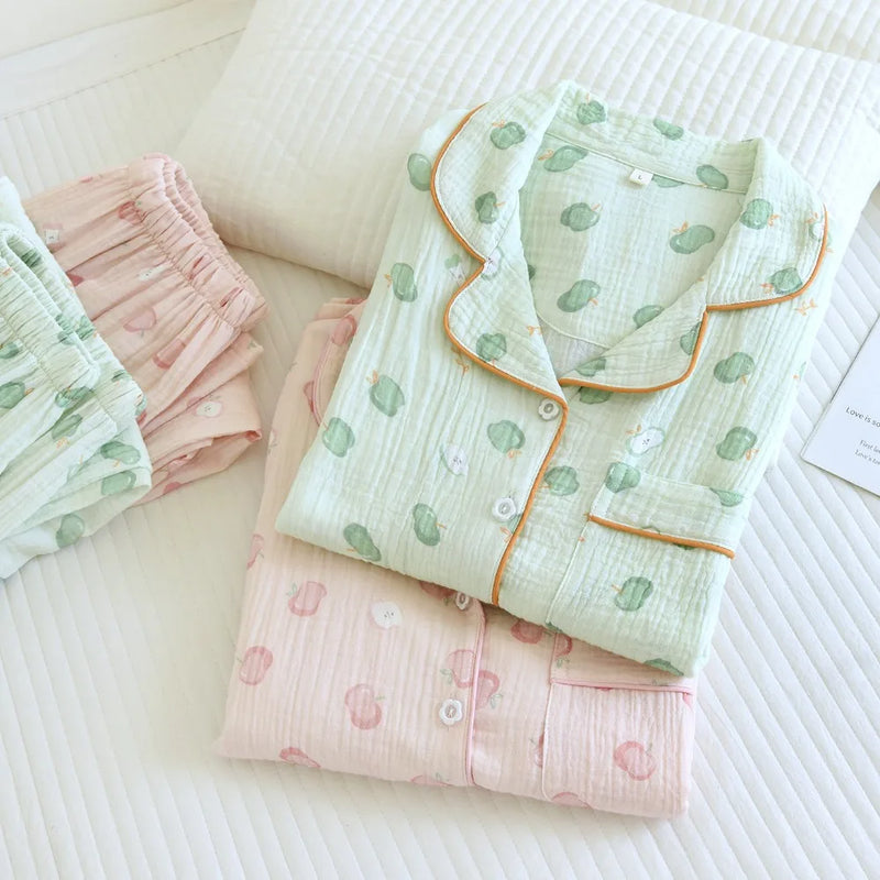 Autumn New Women's Pajamas Long Sleeve TrousersTwo-piece Homewear Set Pure Cotton Pyjama Femme Nightwear Lapel Neck Sleepwear