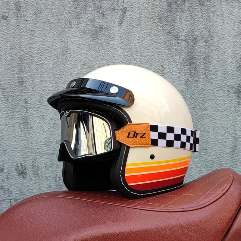 Newly Launched Vintage Motorcycle Helmet DOT Certified Synthetic Leather  3/4 Helmet Jet Mask Helmet ORZ-181