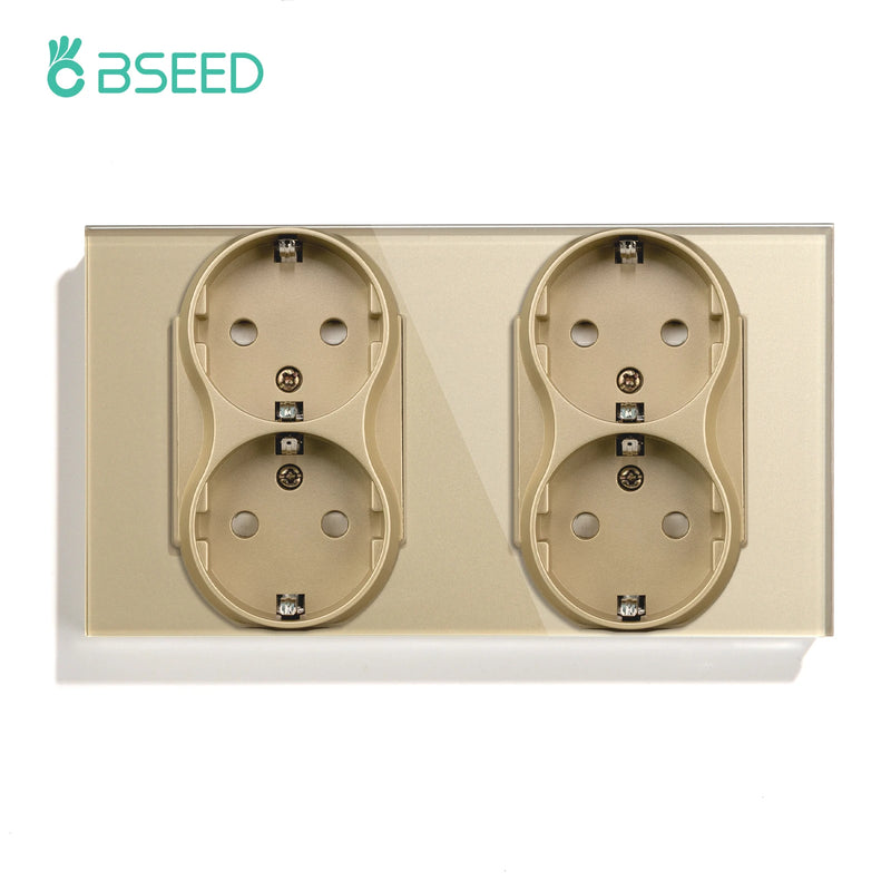 BSEED EU Standard Double Wall Power Outlets Double Electric Sockets Dual Plugs Glass Panel 16A 110-250V Home Improvement