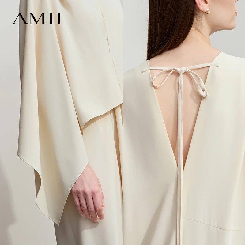 AMII Minimalis រ៉ូបរដូវក្តៅឆ្នាំ ២០២៦ រ៉ូបក V រាងមិនស្មើគ្នាសម្រាប់នារីថ្មី រ៉ូបវែងពណ៌ខ្មៅសិចស៊ីសម្រាប់ថ្ងៃឈប់សម្រាក 12552051