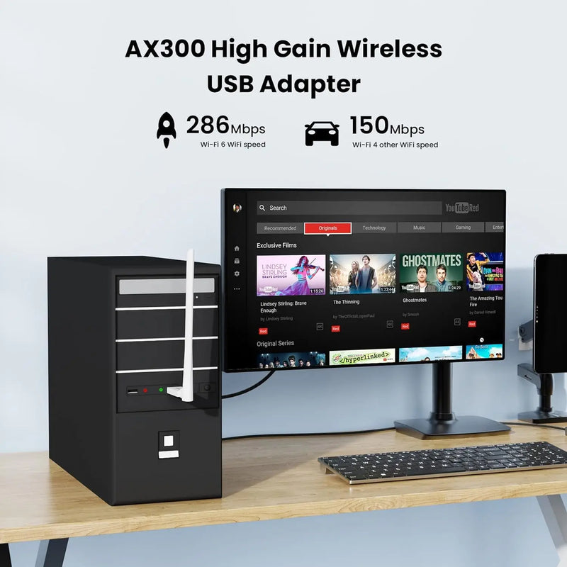 Tenda AX300 WiFi 6 U2 កម្រិតចូលតែប៉ុណ្ណោះ ដុងហ្គលវ៉ាយហ្វាយ 2.4GHz អង់តែនឡើងខ្ពស់ AP Mode ងាយស្រួលដំឡើង អាដាប់ទ័រ USB 2.0 សម្រាប់កុំព្យូទ័រលើតុ
