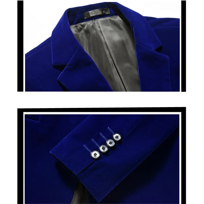 Men's Blue Long Sleeve Blazer Jacket, Business Casual Corduroy Fabric Coats, Korean Slim Style Suit Jackets, Asian Size M-5XL